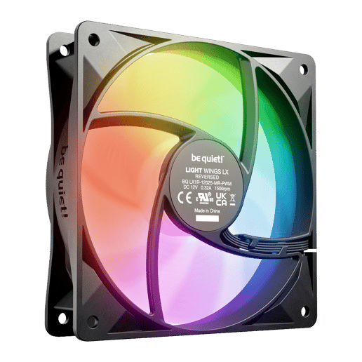 Be Quiet! (BL132) Light Wings LX 120mm PWM Reverse Blade ARGB Case Fan, Rifle Bearing, Impeller w/ 16 LEDs, Daisy-Chain, Up to 1500 RPM, Black